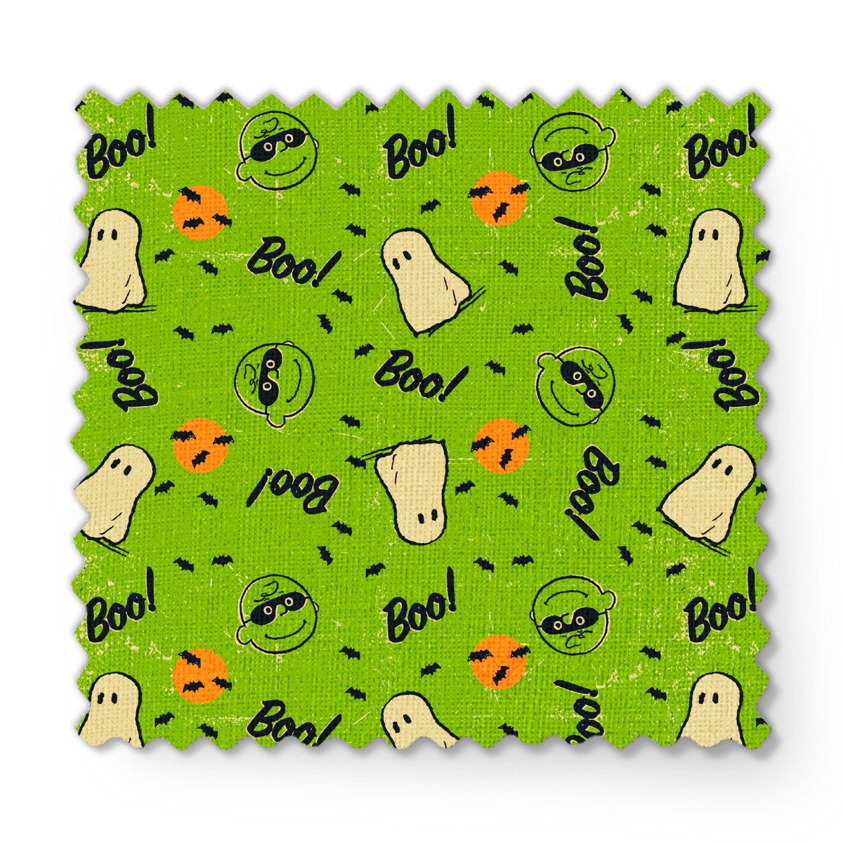 Peanuts Halloween Boo & Bats on Green Fabric