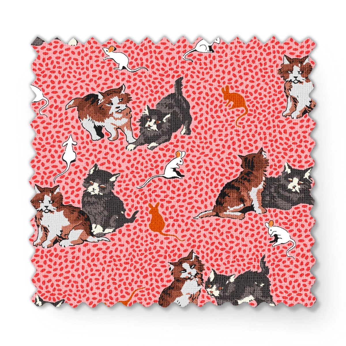 Playful Cats on Pink Fabric